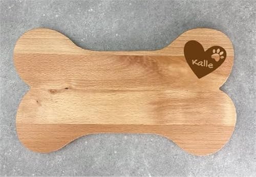 Schneidebrett "Knochen" mit Personalisierung | Massiv-Holz Buche | Geschenk Hund gefülltes Herz von Garage-SixtySix