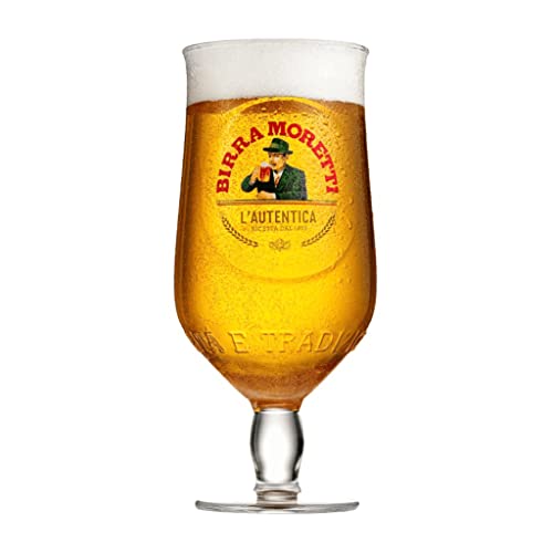 GarageBar Birra Moretti Glas | Bierglas mit Stiel, offizieller Merchandise-Artikel | kommt mit 2 x Bier-Abtropfmatten (1, 284 ml) von GarageBar