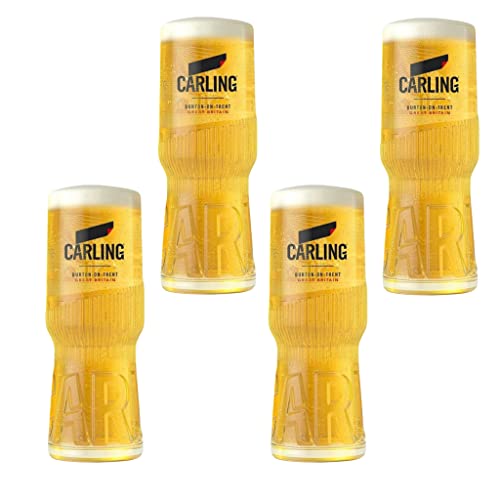 GarageBar Carling Glass | Nukleiertes Bierglas | Offizieller Merchandise-Artikel | Kommt mit 2 x Bier-Abtropfmatten (1,2 l) von GarageBar