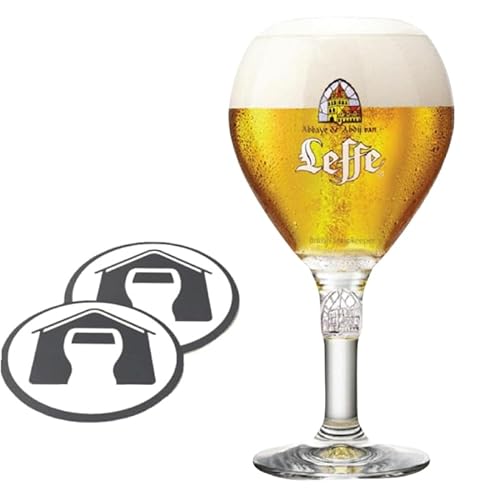 GarageBar Leffe Glass Bierglas mit Stiel, offizielles Merchandise-Produkt, mit 2 x Biertropfmatten (1 Pint/50 cl) von GarageBar