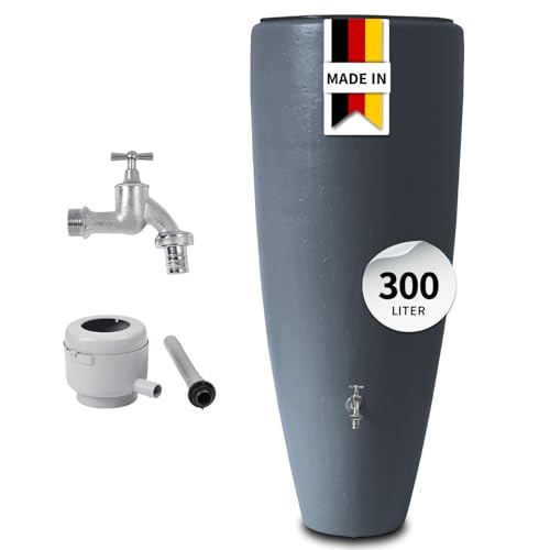 GARANTIA 2in1 Wasserbehälter Komplett-Set Regentonne 300 Liter Graphite Grey inkl. Chrom-Auslaufhahn und Fallrohranschluss von Garantia