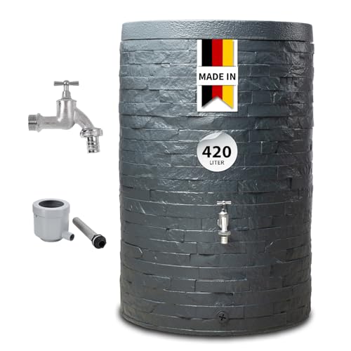 GARANTIA Muro Regentonne Komplett-Set 420 Liter Graphite Grey inkl. Chrom-Auslaufhahn und Fallrohranschluss - Wassertank, Regenfass, Tonne mit Deckel, Regenwassertonne, Wasserbehälter, Fass GARANTIA Muro Regentonne Komplett-Set 420 Liter Graphite Grey inkl. Chrom-Auslaufhahn und Fallrohranschluss - Wassertank, Regenfass, Tonne mit Deckel, Regenwassertonne, Wasserbehälter, Fass von Garantia