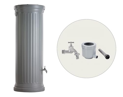GARANTIA Säulentank Komplett-Set Regentonne 330 Liter steingrau inkl. Chrom-Auslaufhahn und Fallrohranschluss von Garantia
