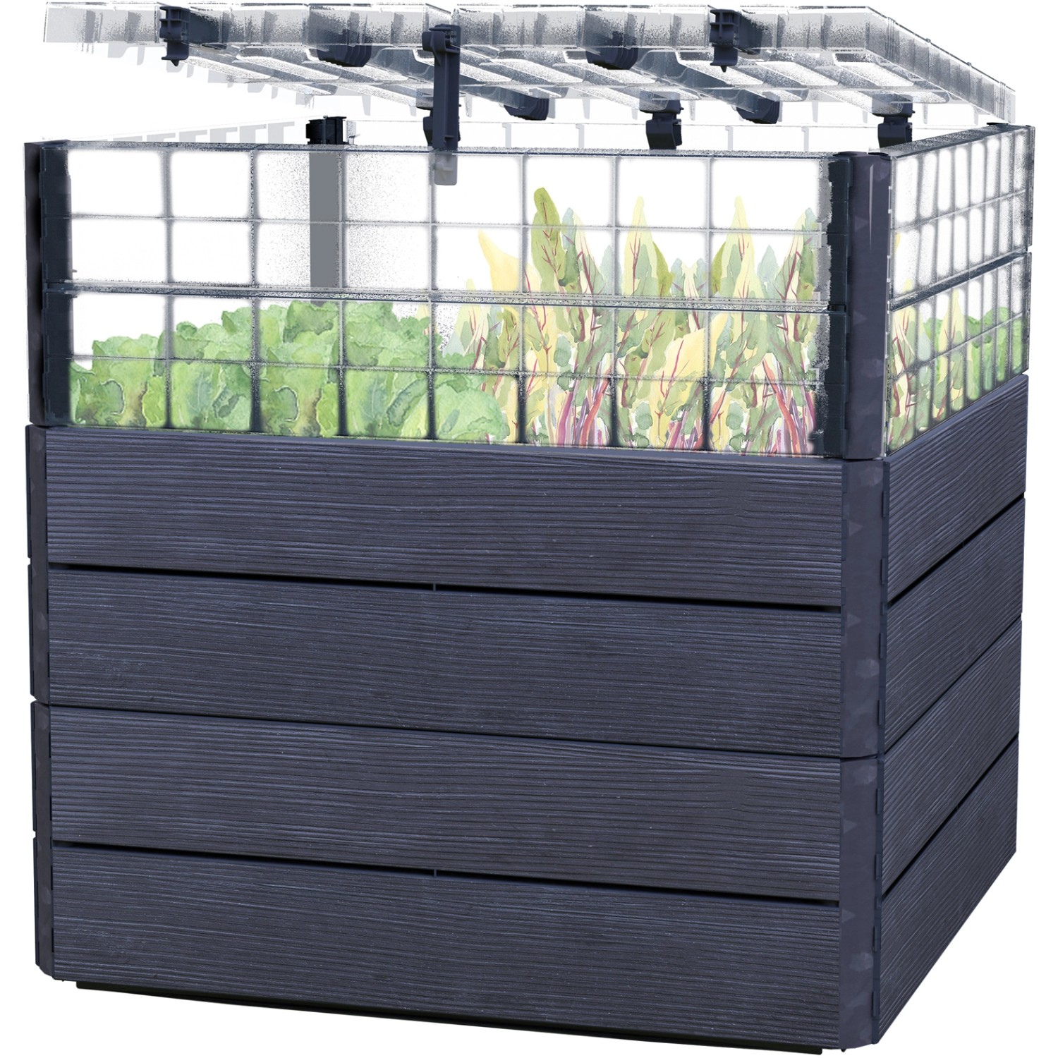 Garantia Hochbeet-System Turbo Plus L Ergo Quadro 80 cm x 80 x cm x 80 cm Wood von Garantia