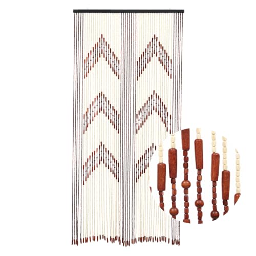 Garbenat Bambusvorhang - 90 x 190cm Hölzern Perlenvorhang 52-Zeilen Retro Teilervorhang mit Perlen DREI-Wellen Muster-PerlenTürvorhang Baumwollfaden Seilvorhang - Holz, Braun von Garbenat