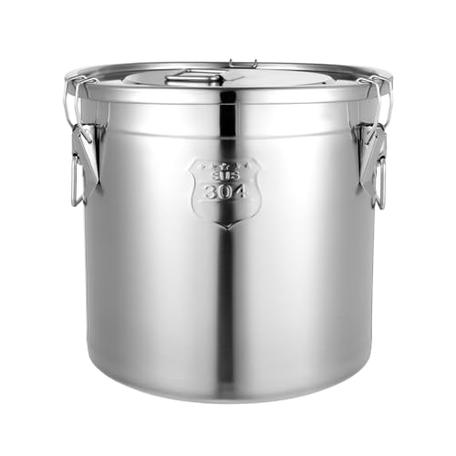 Garbenat Edelstahl Eimer mit Deckel 21L Küchen Lebensmittel Eimer 304 Edelstahleimer Luftdichter Kanister mit DREI Clips Edelstahl Aufbewahrungseimer für Trockenen/Feuchten (21L) von Garbenat
