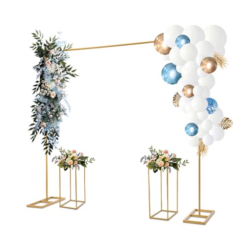 Garbenat Hochzeitsbogen Dekoration 3 Stück Traubogen Ständer 2x2m Rechteckig Ballonbogen mit 2 24x60cm Blumenständer Metall Hochzeitsbogen Gestell Kit Party Hintergrund für Hochzeits, Events (Gold) von Garbenat