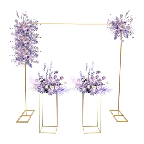 Garbenat Hochzeitsbogen Dekoration 3 Stück Traubogen Ständer 2x2m Rechteckig Ballonbogen mit 2 27x80cm Blumenständer Metall Hochzeitsbogen Gestell Kit Party Dekoration Hintergrund (Gold) von Garbenat