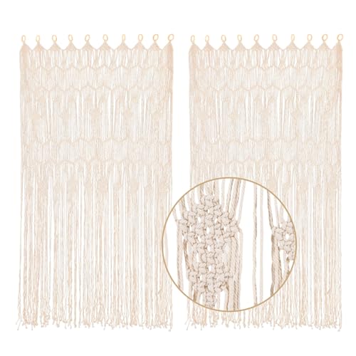 Garbenat Makramee Tapisserie - 85 x 200cm Handgewebten Vorhänge 2Pcs Boho Fenstervorhang Elfenbein Fadenvorhang mit Holzring Baumwolle Gewebter Vorhang - Elfenbein von Garbenat