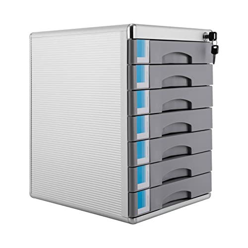 Garbenat Schubladenbox Abschließbar Dokumentenbox Schreibtisch Organizer mit 7 Schubladen Aluminiumlegierung Schubladenboxen 30 x 36cm Ordnungsbox Dokumenten Aufbewahrung für Büros Schulen (Grau) von Garbenat