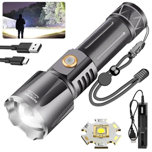 Garberiel Taschenlampe Led 100000 Lumen, Extrem Helle Taschenlampe USB Wiederaufladbare Taschenlampe, Taschenlampe Batteriebetrieben, IP65 Wasserdicht 5 Lichtmodi, Geeignet FüR Camping Wandern Notfall von Garberiel