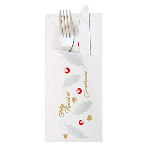 Pou 188.37 Bestecktasche mit Serviette New Noël 90 G/M2, 33 x 40 cm, Weiß Pou 188.37 Bestecktasche mit Serviette New Noël 90 G/M2, 33 x 40 cm, Weiß von García de Pou