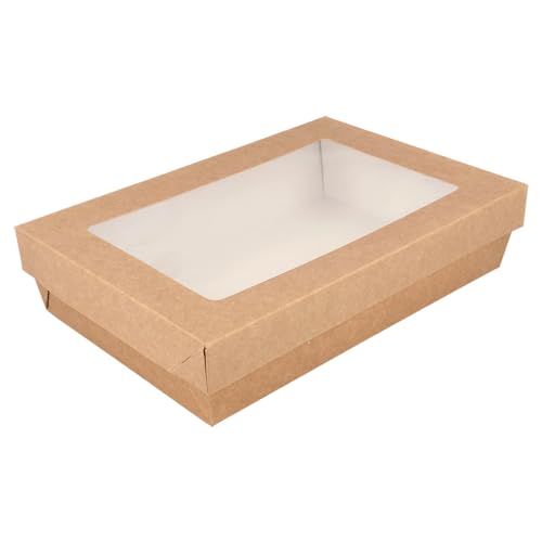 25 Stück - Boxen+Deckel mit Fenster 'Thepack' 1300 ml 240 g/m2 + Opp 21 x 14 x 5 cm Natur-Wellpappe Nano-Mikro von Garcia de Pou