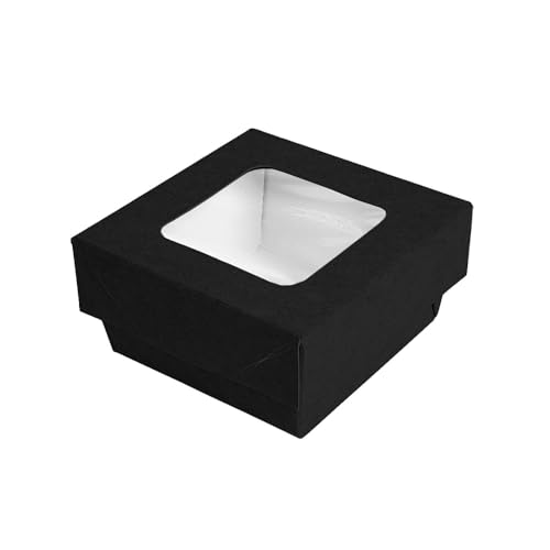 25 Stück - Schachteln + Deckel mit Fenster, 200 ml, 270 + 18 Pe G/M2, 7 x 7 x 4 cm, Schwarz, Karton von Garcia de Pou