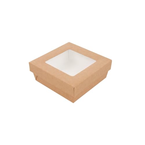 Garcia de Pou 25 Stück – Boxen+Deckel mit Fenster 'Thepack' 500 ml 220 g/m2 + Opp 12 x 12 x 5 cm Natur Nano-Mikro Wellpappe von Garcia de Pou