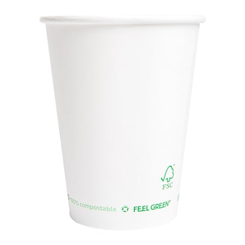 Garcia de Pou 50 Stück Pappbecher 1 Wand 'Plastic Free', 300 ml, 300 g/m², Ø 9/6 x 9,5 cm, weißer Karton von Garcia de Pou