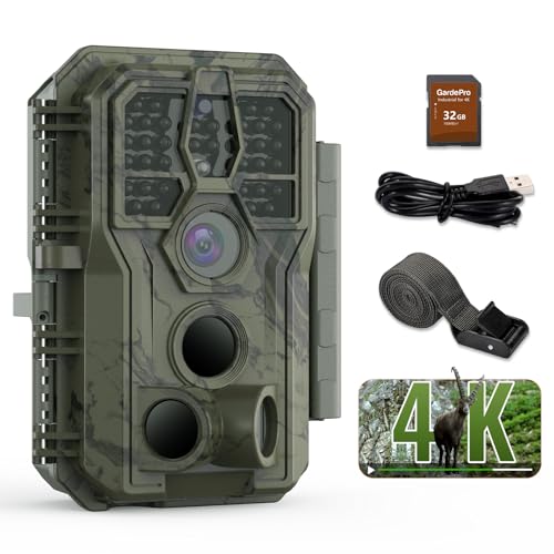 GardePro A50 4K Wildkamera mit 32 GB SD-Karte, 64MP, Wildkamera mit Bewegungsmelder Nachtsicht bis 30m, 0.1s Schnelle Trigger Nachtsicht Bewegungsmelder, No-Glow Infrarot Wildtierkamera von GardePro