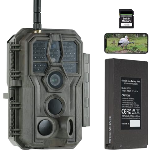 GardePro E8P Max Wildkamera WLAN, Wiederaufladbare 8000mAh Akku, Integrierte SD Karte, 64MP 1296P, E8PMB Wildtierkamera mit bewegungsmelder nachtsicht, Handyübertragung von GardePro
