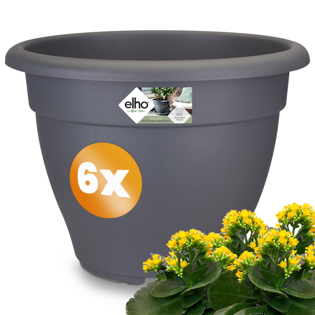 Blumentopf 6er-Set Anthrazit 35x26cm 11,8L von Gardebruk®