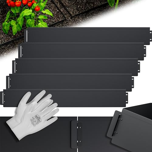 GARDEBRUK® Rasenkante verzinkt 5m 10m 15m 20m 25m 30m 35m 40m 45m 50m 100x15cm oder 100x18cm verzinkt Handschuhe Beeteinfassung Mähkante Palisade Metall, Schwarz (Länge 25m - Höhe 15cm) von Gardebruk
