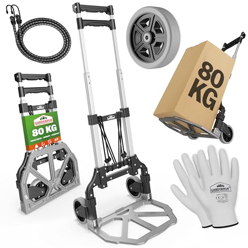 GARDEBRUK® Sackkarre Aluminium klappbar 80 kg PP-Reifen pannensicher inkl. Handschuhe 2 Expander Umzug Transportkarre Transportwagen Transportroller von Gardebruk