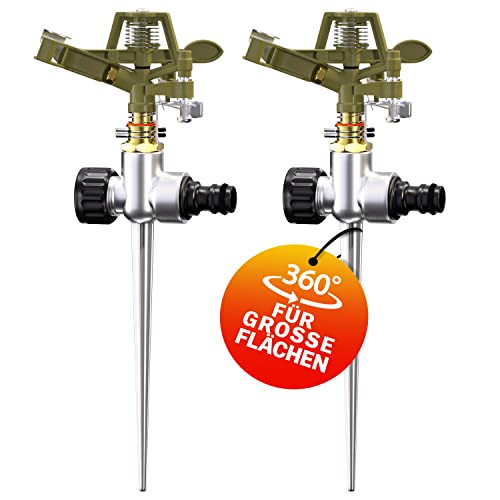 GARDEBRUK® Sprinkler 2er Set Erdspieß Sprengweite bis 24m Garten Impulsregner Rasensprenger Sektorenregner Gartenbewässerung Bewässerungssystem Wassersprinkler von Gardebruk