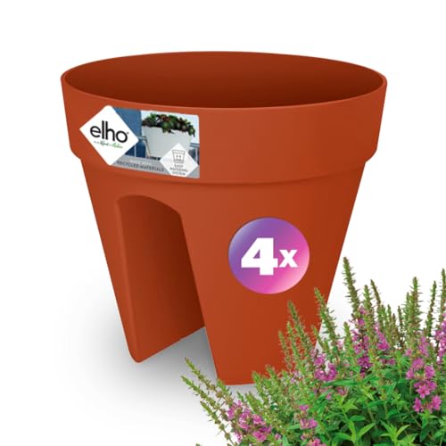 Gardebruk® 4X Blumentopf loft urban Balkonhalterung 29x26cm Überlaufrohre Rund Blumenkasten Pflanzkasten Balkonkasten Übertopf Pflanzkübel Terracotta von Gardebruk