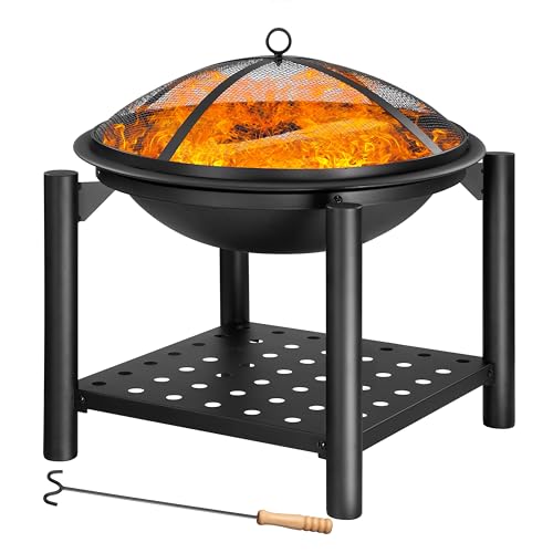 Gardebruk® Feuerstelle rund Ø 55 cm Feuerhaken Funkenfluggitter Ablagefach Feuerkorb Feuerschale Grillfeuer Grill von Deuba