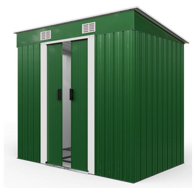 Gardebruk Gerätehaus, BxT: 122x196 cm, L Metall 2m² mit Fundament 196x122x182cm Schiebetür Grün von Gardebruk