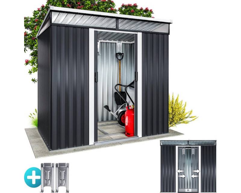 Gardebruk Gerätehaus, BxT: 122x196 cm, L Metall 4m³ mit Fundament 196x122x180cm 2 Fenster Anthrazit Gardebruk Gerätehaus, BxT: 122x196 cm, L Metall 4m³ mit Fundament 196x122x180cm 2 Fenster Anthrazit von Gardebruk