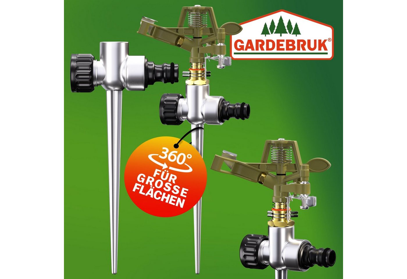 Gardebruk Kreisregner, Sprinkler Erdspieß Sprengweite bis 24m Garten Impulsregner von Gardebruk