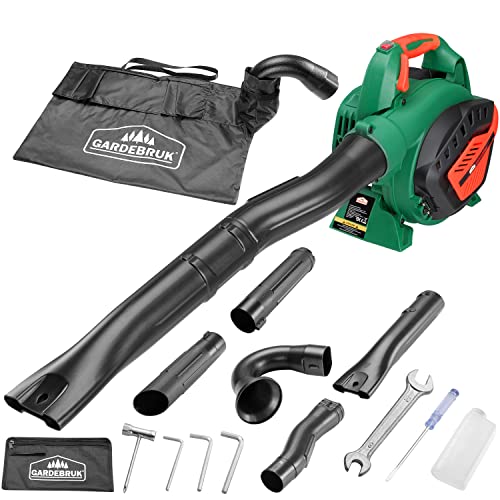 GARDEBRUK® Laubsauger 4 in 1 Benzin Blasgeschwindigkeit 68m/s Fangsack 45L inkl Werkzeug Laubbläser Häcksler Gartensauger von Gardebruk