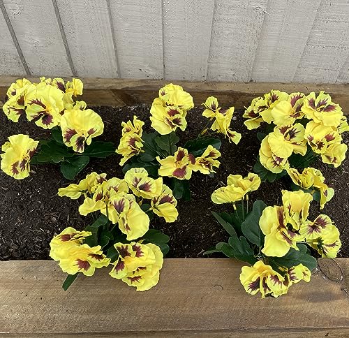 Künstliche Stiefmütterchen - künstliche Pflanzen für den Außen- oder Innenbereich - künstliche Blumendekorationen mit lichtbeständiger Farbe - TÖPFE Nicht INBEGRIFFEN (5er-Pack Gelb) von Garden 365