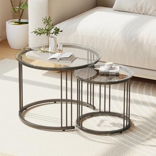 Garden 4 you Nesting Couchtisch, 59,9 cm, runder Couchtisch, 2er-Set, Glas-Nisttisch mit Metallrahmen, Ceter-Tische für Wohnzimmer, Schlafzimmer, Balkon, Schwarz Garden 4 you Nesting Couchtisch, 59,9 cm, runder Couchtisch, 2er-Set, Glas-Nisttisch mit Metallrahmen, Ceter-Tische für Wohnzimmer, Schlafzimmer, Balkon, Schwarz von Garden 4 you