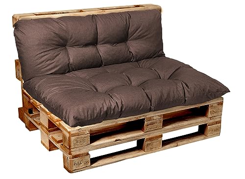 Garden Factory Palettenkissen Palettenauflagen Palettenpolster Sitzkissen, Rückenlehne oder Set, Gesteppt (Set (Sitzkissen 120x80 + Rückenlehne 120x50), Braun) von Garden Factory