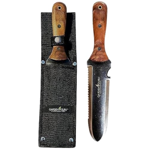 Garden Guru Hori Hori Gartenmesser zum Jäten, Graben, Beschneiden und Kultivieren – Edelstahl-Klinge mit vollem Zapfen | Markierungen zur Messung der Pflanztiefe (Vintage) von Garden Guru Lawn & Garden Tools