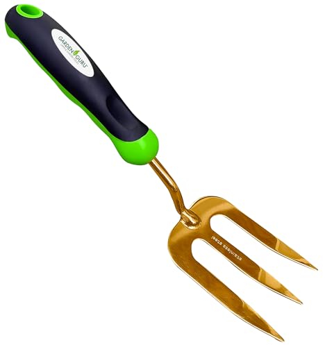 Garden Guru Titanium Hand Jäter Gabel Werkzeug - Rostbeständiger Titanbeschichteter Edelstahl - Ergonomischer Griff - Ideal zum Pflanzen, Verteilen von Mulch, Jäten, Lockern und Umpflanzen von Erde von Garden Guru Lawn & Garden Tools