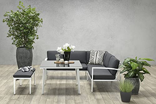 Garden Impressions Hohe Dining Aluminium Lounge Wellington White/Reflex Black, inklusive XL Bank und wasserabweisender Kissen von Garden Impressions