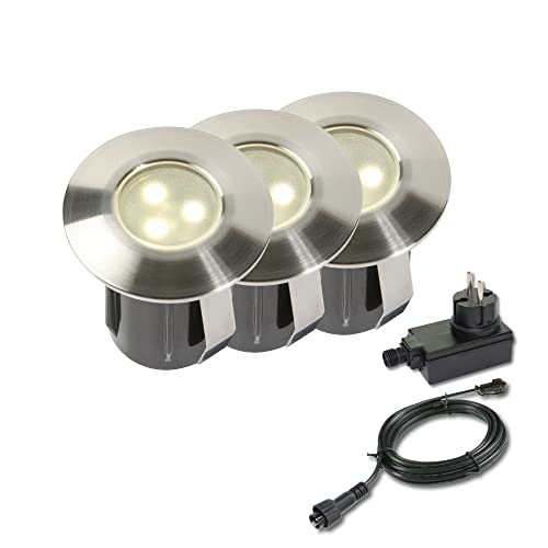 Garden Lights® Bodeneinbau Gartenleuchten Set Birch - 12v 0,5W LED - Edelstahl - IP67 Wasserdicht - geeignet für Einbau in Gärten, Wege oder Einfahrten von Garden Lights