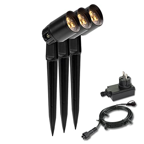 Garden Lights® Gartenleuchte Set Neso - 12v 2W LED - IP44 PP Kunststoff Schwarz - verwendung mit Erdspieß oder Montage fuß - geeignet für jeden Garten und Beet von Garden Lights