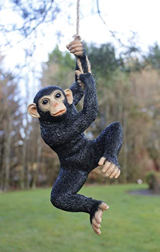 Garden Mile Garten-Ornamente, schwingender Affe, aus Kunstharz, hängende Statue mit starkem Seil – wasserdichter Schaukelschimpanse von garden mile