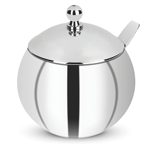 Garden Of Arts Edelstahl Ghee Topf Öltopf 300ml 12cm mit Deckel und Löffel, modern, 10 x 10 x 12 cm, Lebensmittelecht, Spülmaschinenfest, Langlebig, Silber, Gefäß von Garden Of Arts