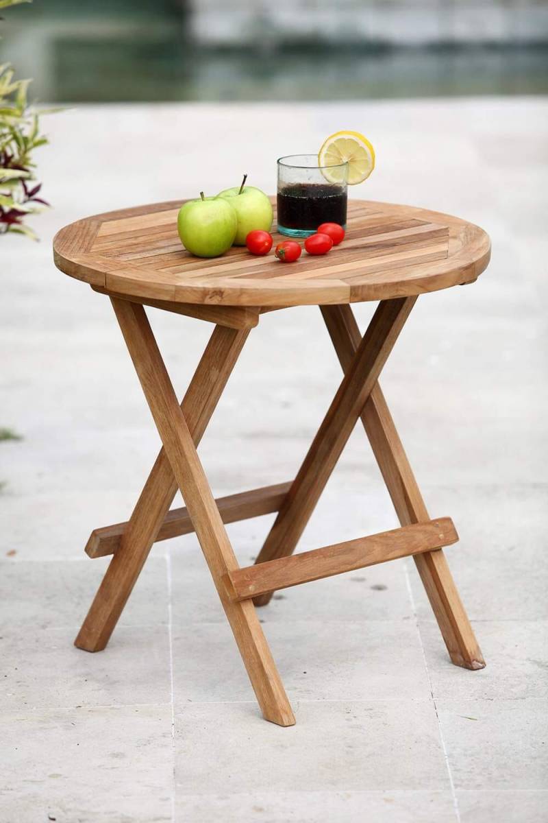 Beistelltisch Klapptisch MITAN aus Teakholz rund von GardenPleasure von Garden Pleasure