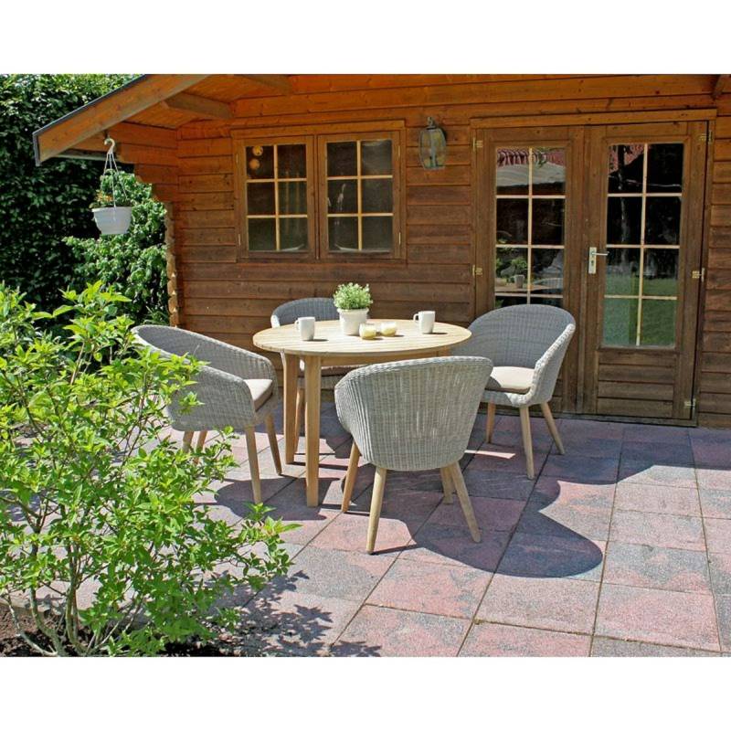 Garden Pleasure Esstisch-Set ARVADA, Tisch + 4 Sessel, Akazie / Polyrattan / 100 % Polyester / Akazie von Garden Pleasure
