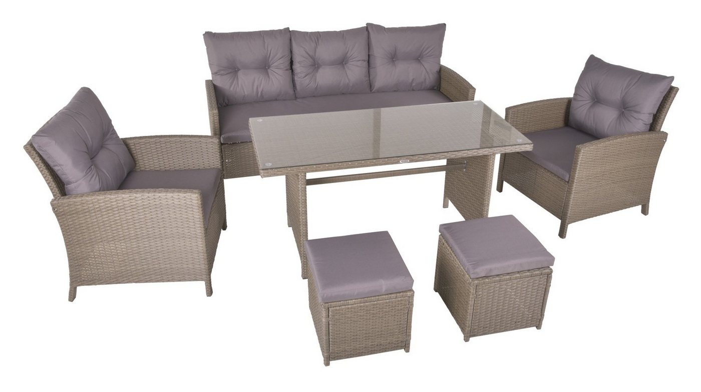 Garden Pleasure Garten-Essgruppe, Sitzgruppe SEVILLA 6-tlg. Polyrattan Set braun Sitzgarniturset von Garden Pleasure