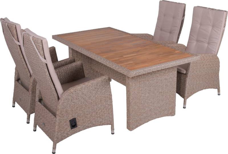 Garden Pleasure Garten-Essgruppe, Tischgruppe »BRAGA Set 03«, weidenbraun, (Set, 5-tlg), 4 Sessel, mit Gasfedern, Tisch LxB: 180x90 cm, inkl Auflagen von Garden Pleasure
