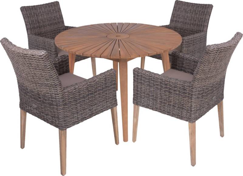 Garden Pleasure Garten-Essgruppe, Tischgruppe »FREMONT/NORVELL Set 01«, (Set), 4 Sessel, Tisch LxB: 110x110 cm, inkl Auflagen von Garden Pleasure