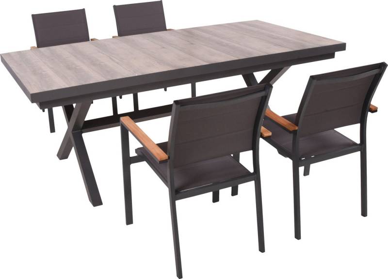 Garden Pleasure Garten-Essgruppe, Tischgruppe »RANA/DAVINA Set 01«, (Set, 5-tlg), 4 Stühle (stapelbar), Tisch LxB: 202x100 cm von Garden Pleasure