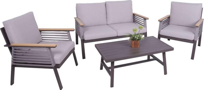 Garden Pleasure Gartenlounge-Set, Lounge-Gruppe »DENIA«, 2 Sessel, 1 Sofa,Tisch LxB: 55,5x100 cm, inkl beigen Kissen von Garden Pleasure