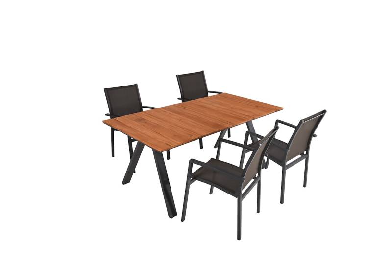 Garden Pleasure Gartenmöbel Set DAVINA / ELENA 05, Tisch 180 x 90 +  4 Stapelsessel, Aluminium / Teak / Kunststoffgewebe von Garden Pleasure
